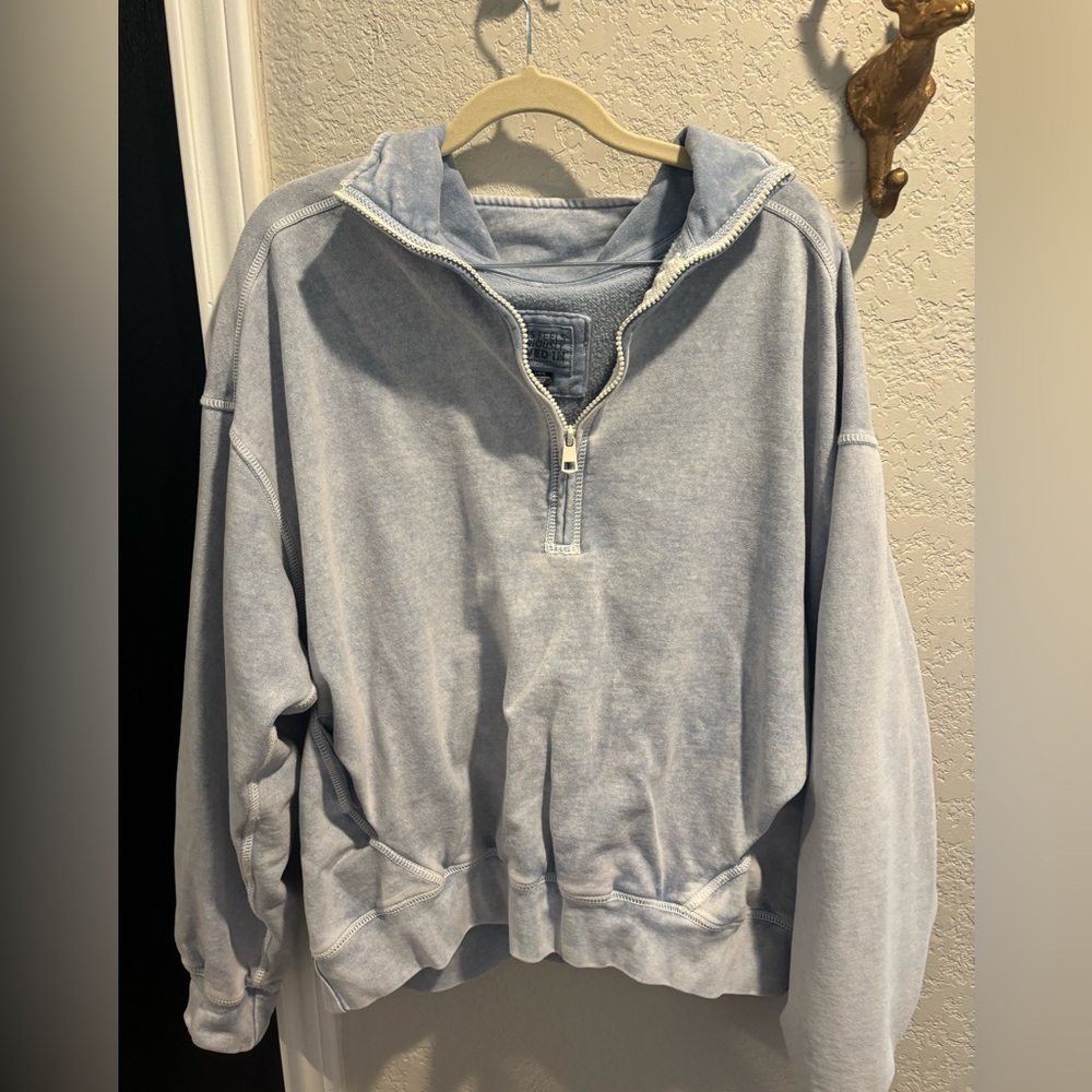 Casual Blue Quarter-Zip Women's Top